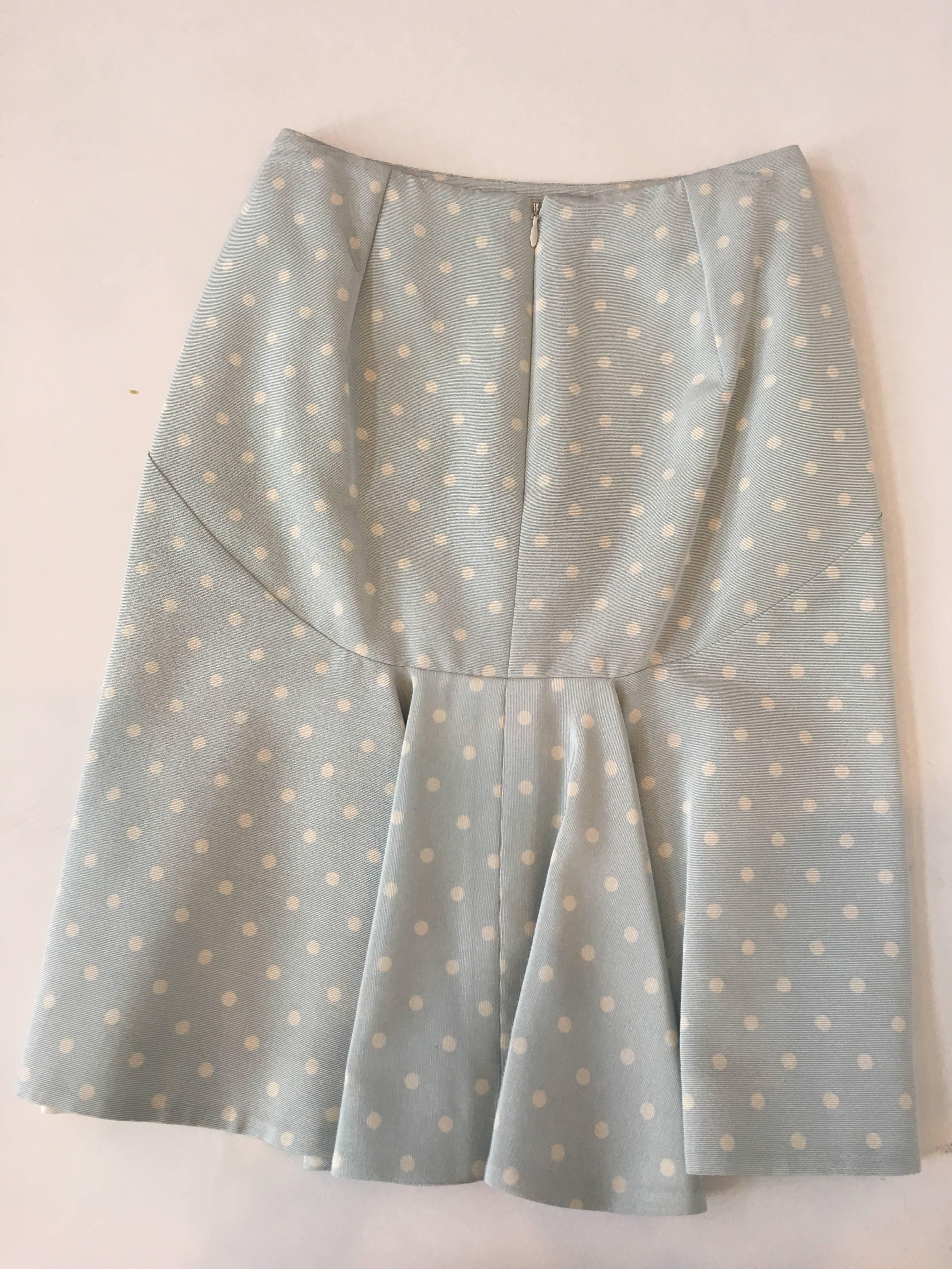  Givenchy Powder Blue and White Polka Dot Skirt Suit, 1990s  In Good Condition For Sale In Los Angeles, CA