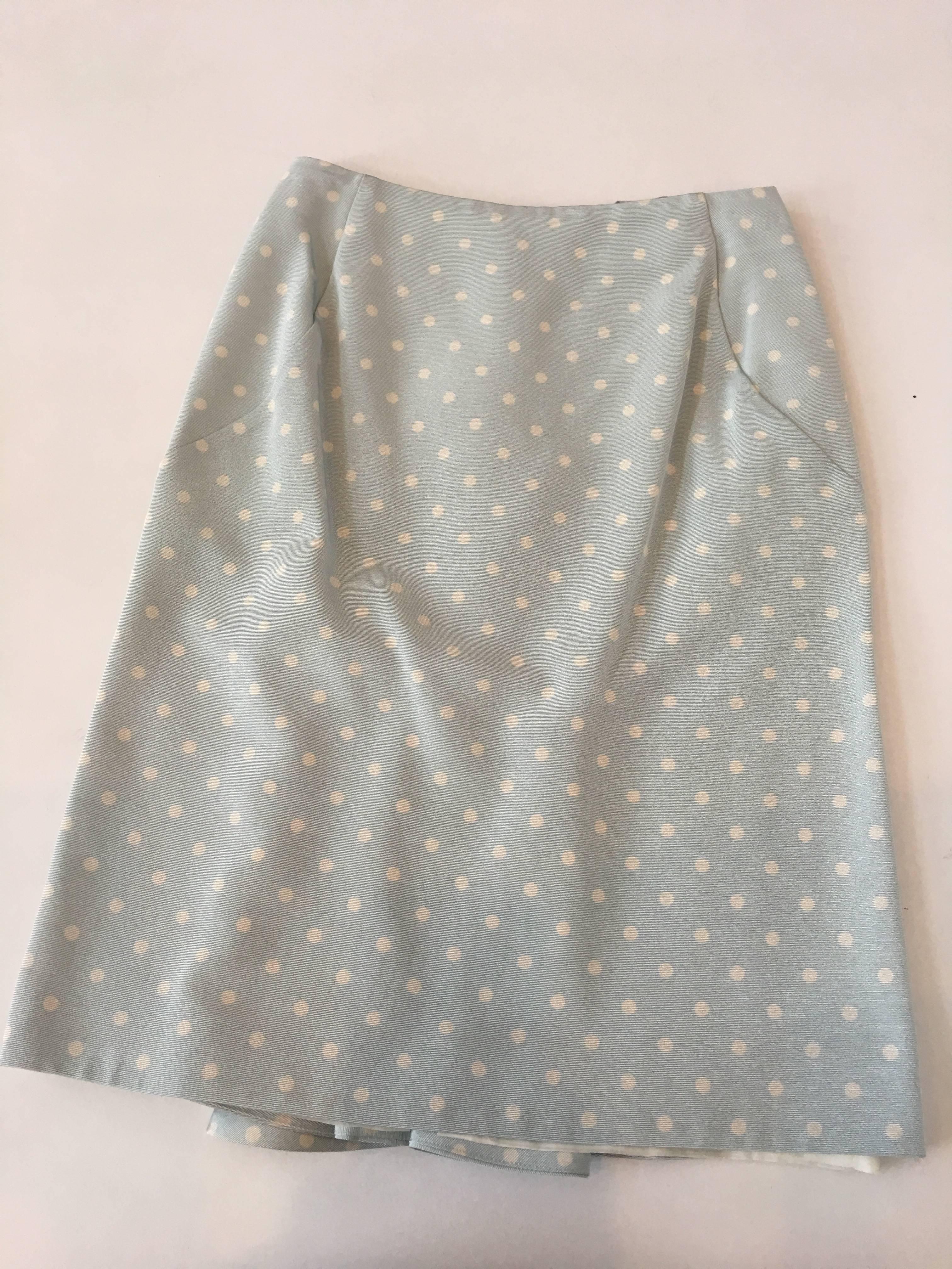 Women's or Men's  Givenchy Powder Blue and White Polka Dot Skirt Suit, 1990s  For Sale