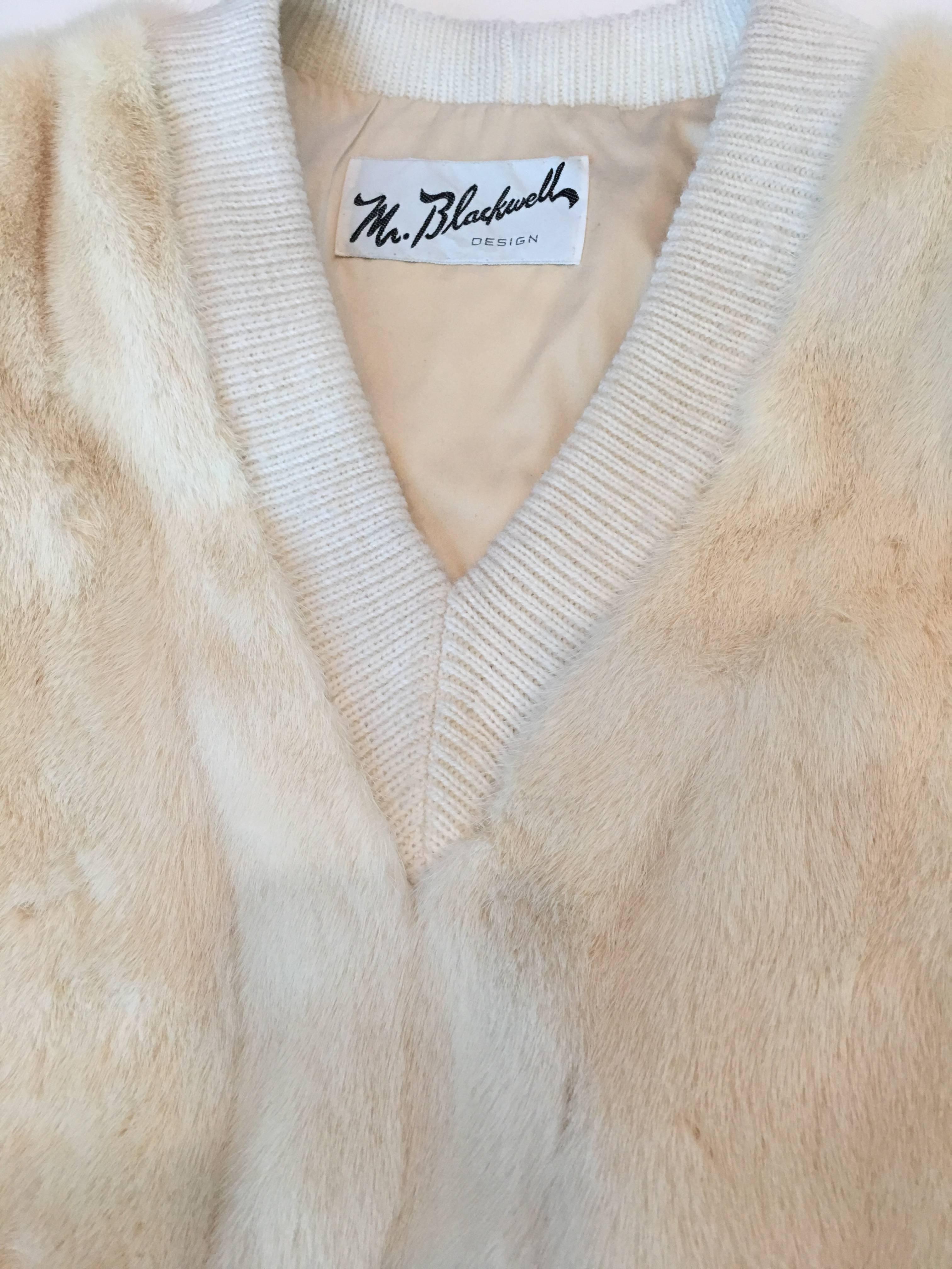 Mr Blackwell 1960's White Mink V Neck Sweater In Good Condition In Los Angeles, CA