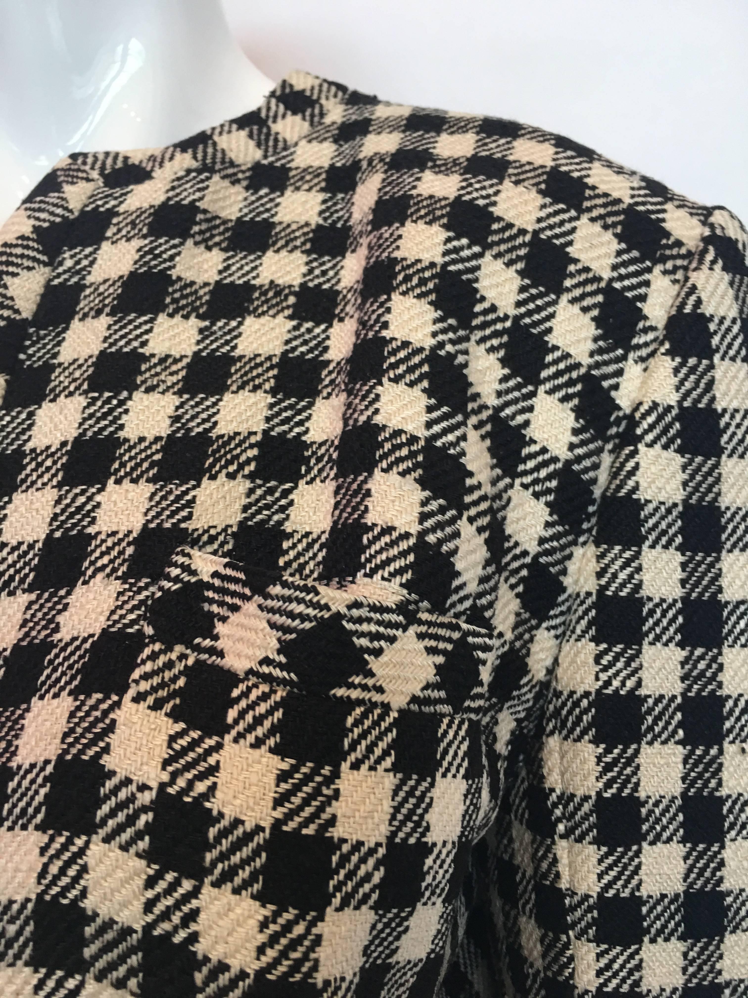 Valentino Boutique Black and White Check Mid Length Wool Coat, 1980s ...