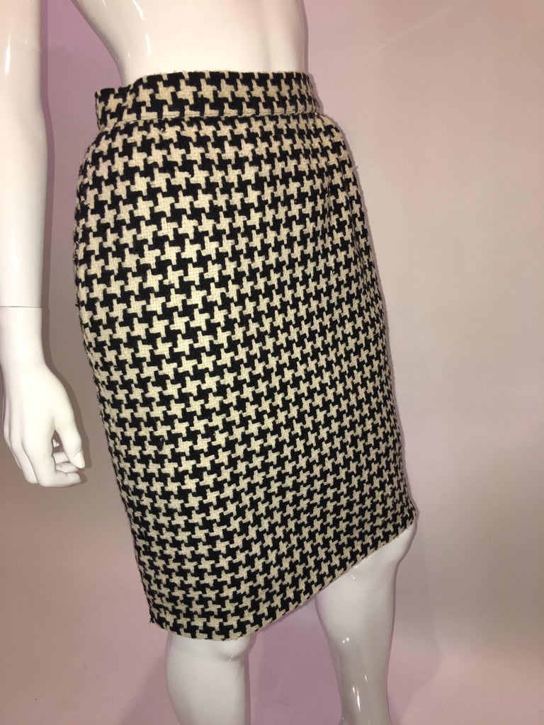 Ungaro Black And White Houndstooth Wool Skirt 1980s For Sale At 1stdibs