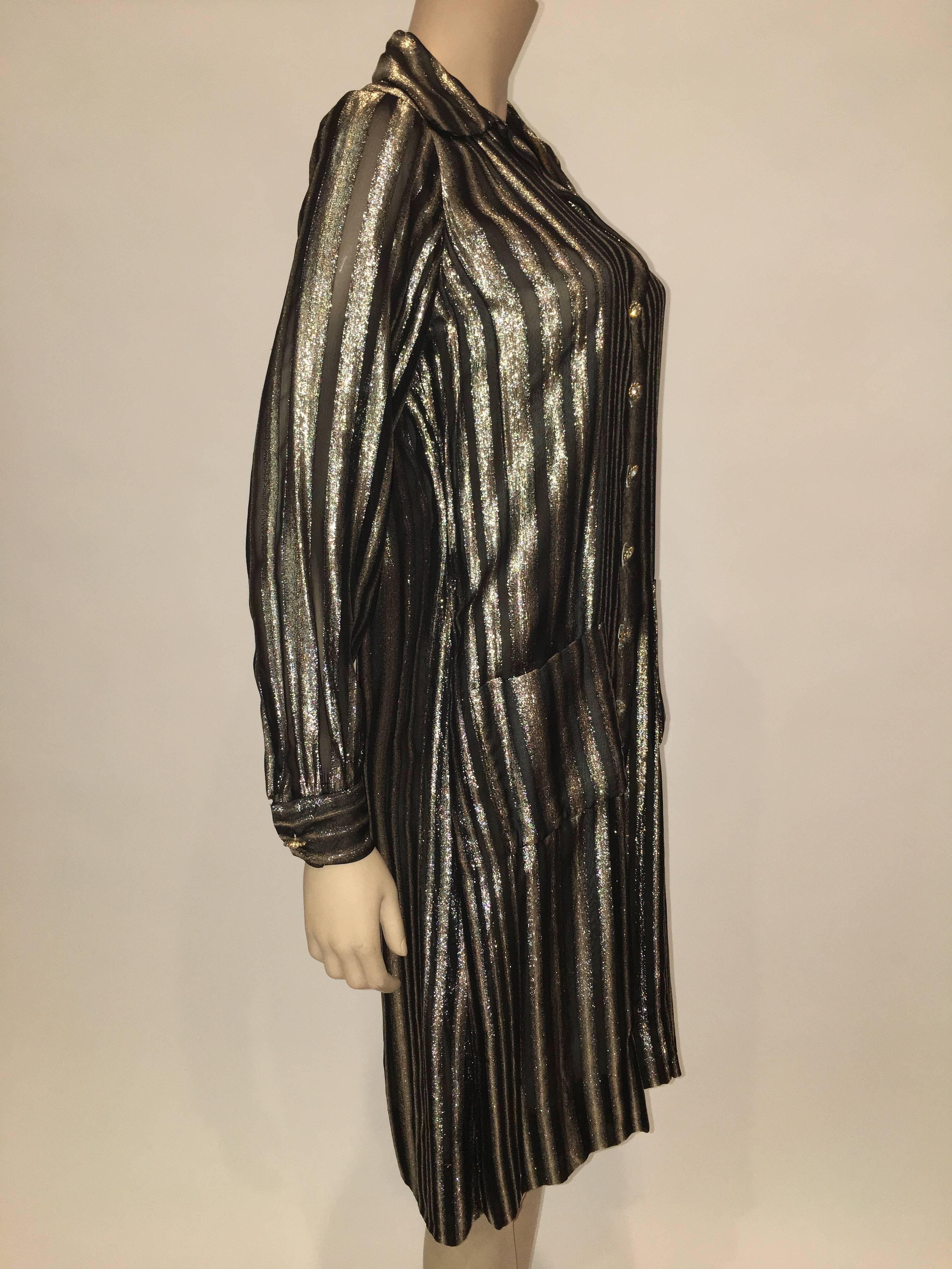 Adele Simpson 1960's Metallic Stripe Cocktail Shift Dress 4