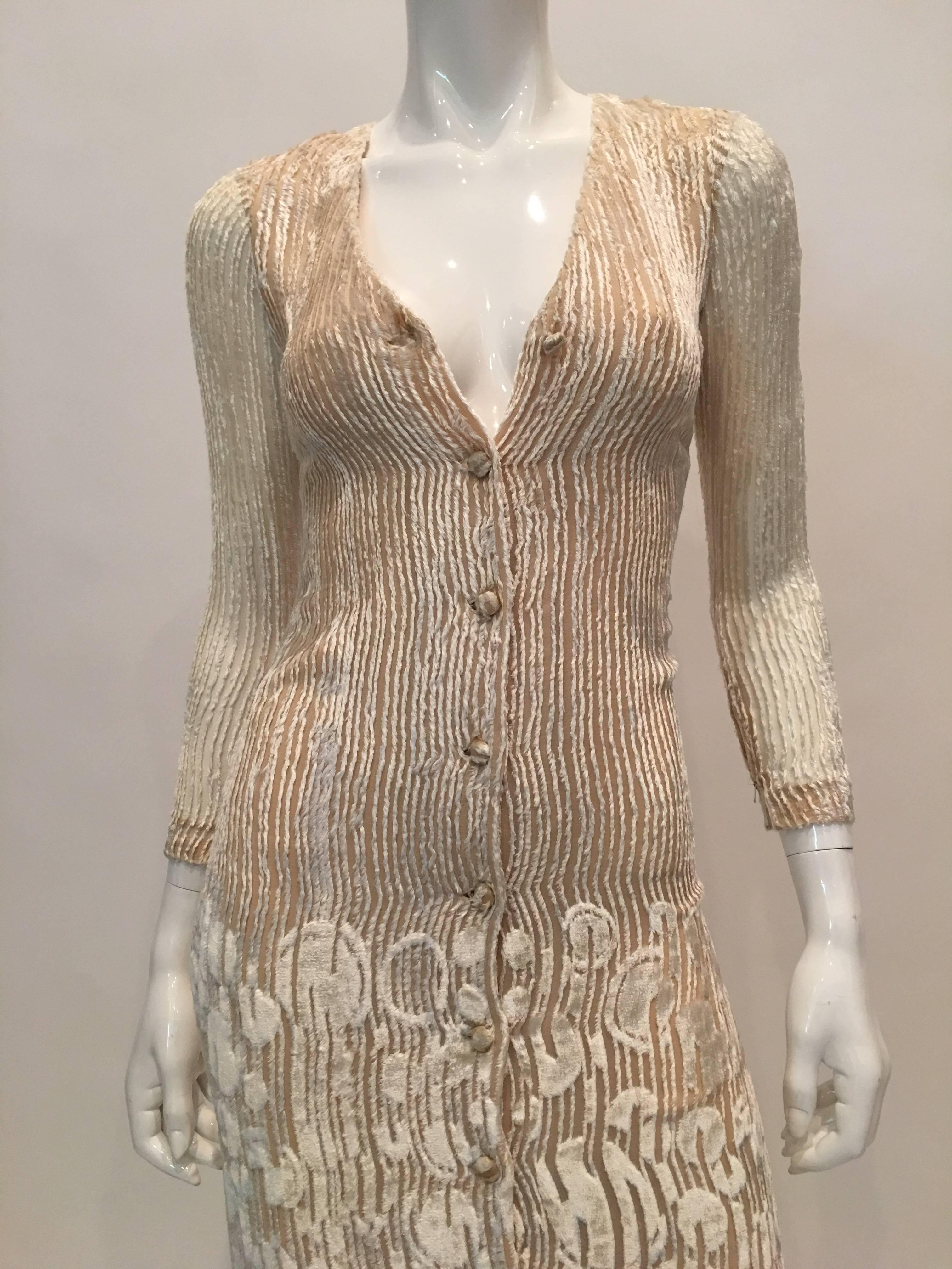Brown Pauline Trigere 1970's Ivory Velvet Long Dress For Sale