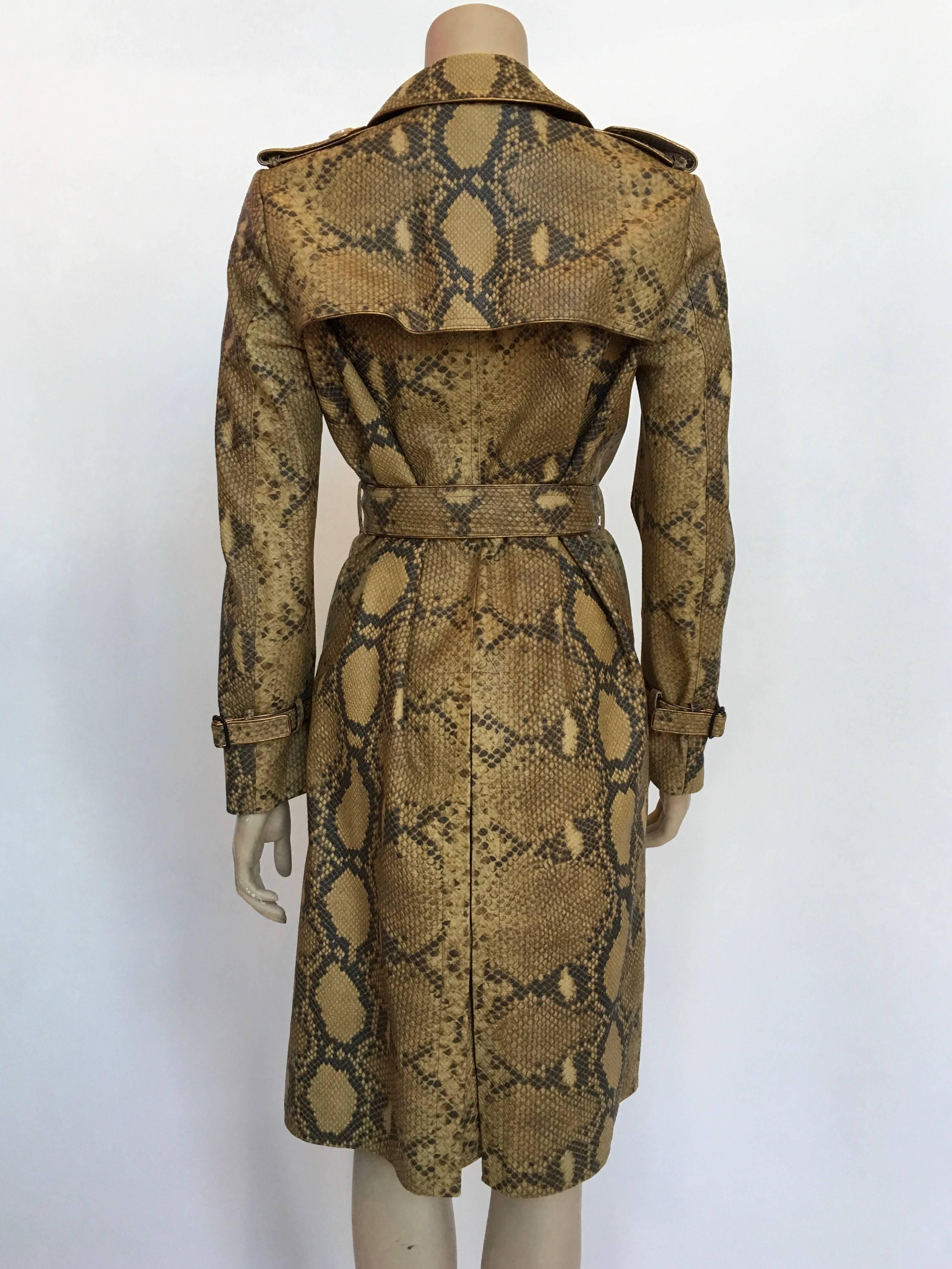 Brown GUCCI Leather Snake Skin Print Trench