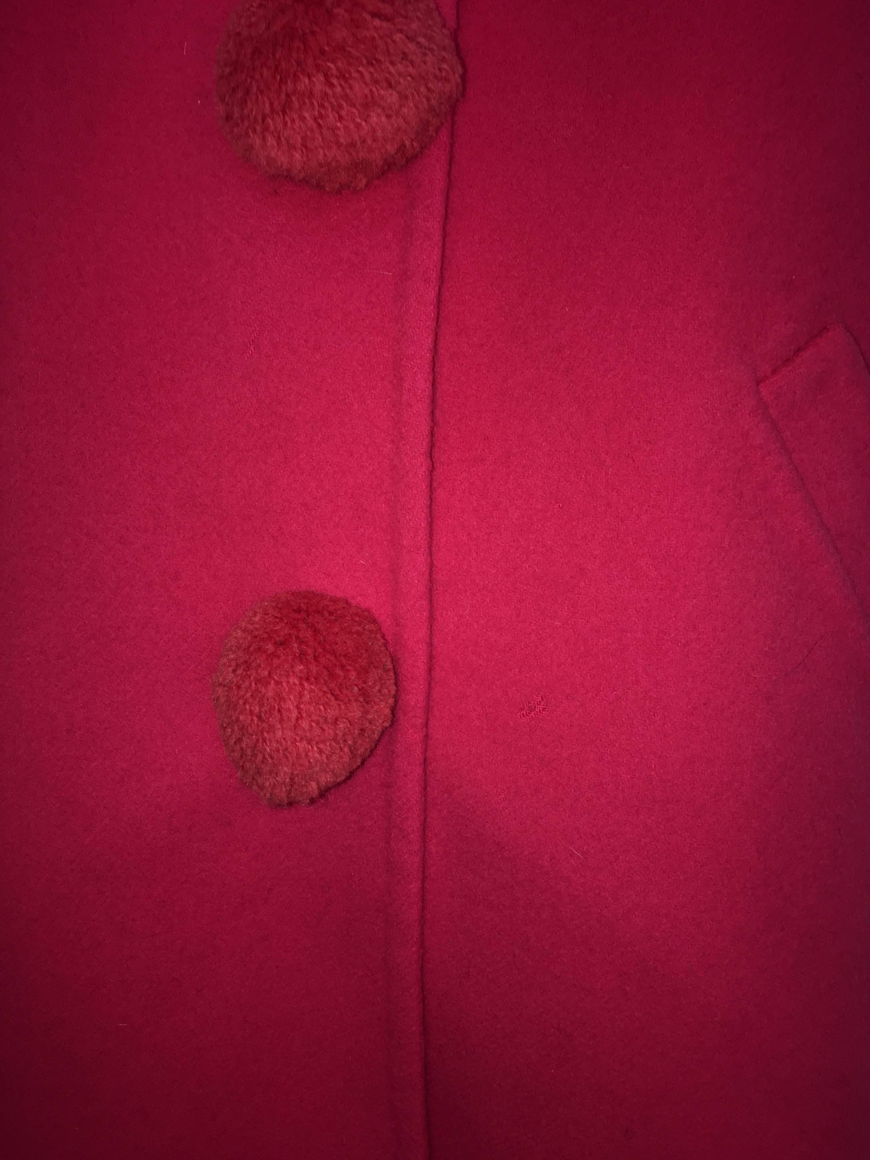 Bill Blass 1980's Pink Coral Pom Pom Wool Coat For Sale 4