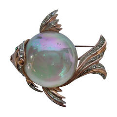 Retro Coro Sterling Jelly Belly Massive Fish Brooch c 1950