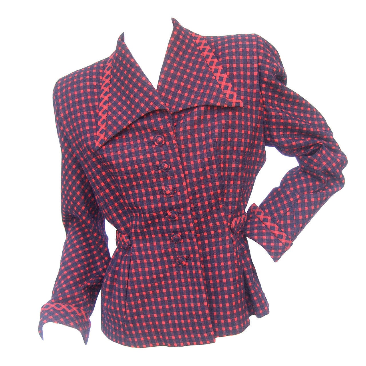 1940s Fabulous Red & Blue Wool Checked Jacket For Sale