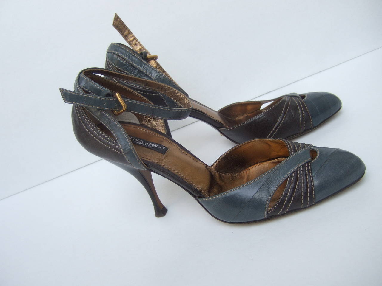 Dolce and Gabbana Gray and Brown Ankle Strap Shoes Size 39.5 Made in ...