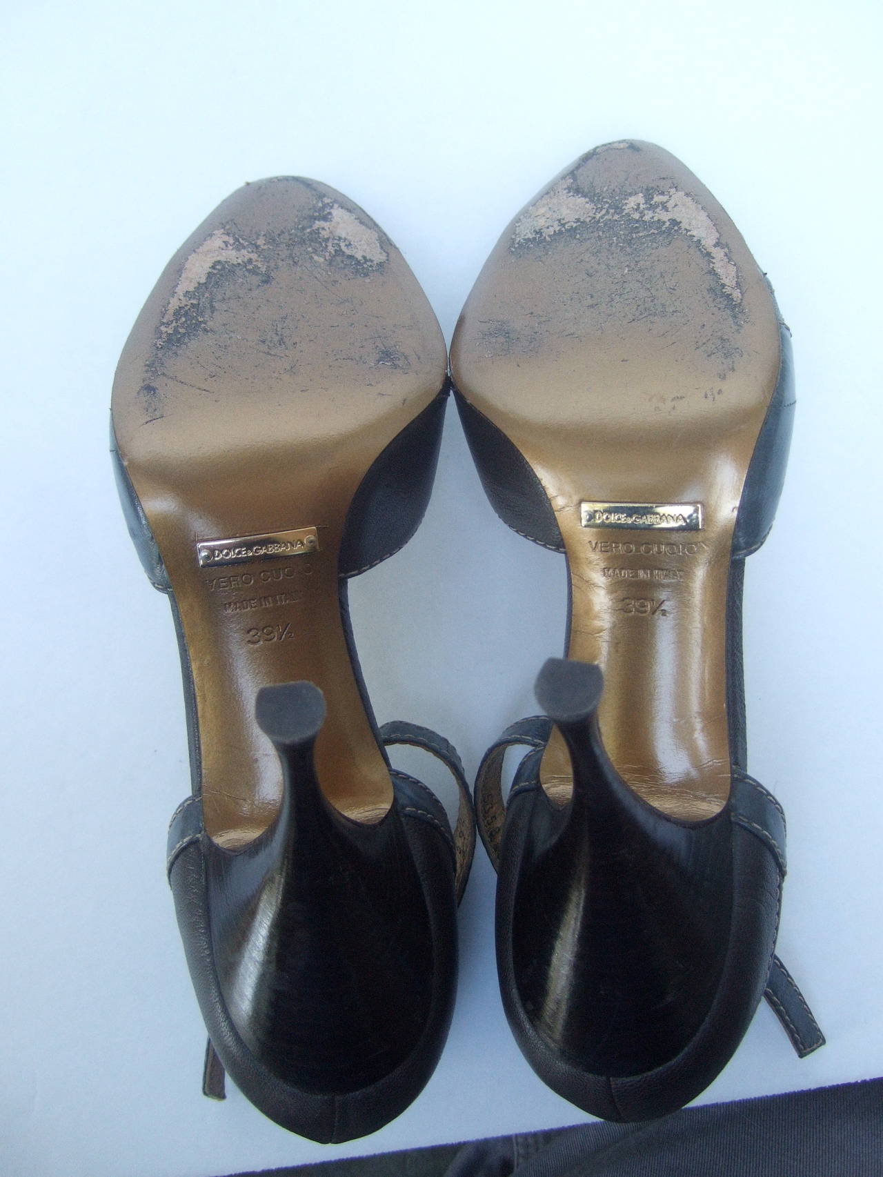 Dolce & Gabbana Gray & Brown Ankle Strap Shoes Size 39.5 Made in Italy For Sale 1