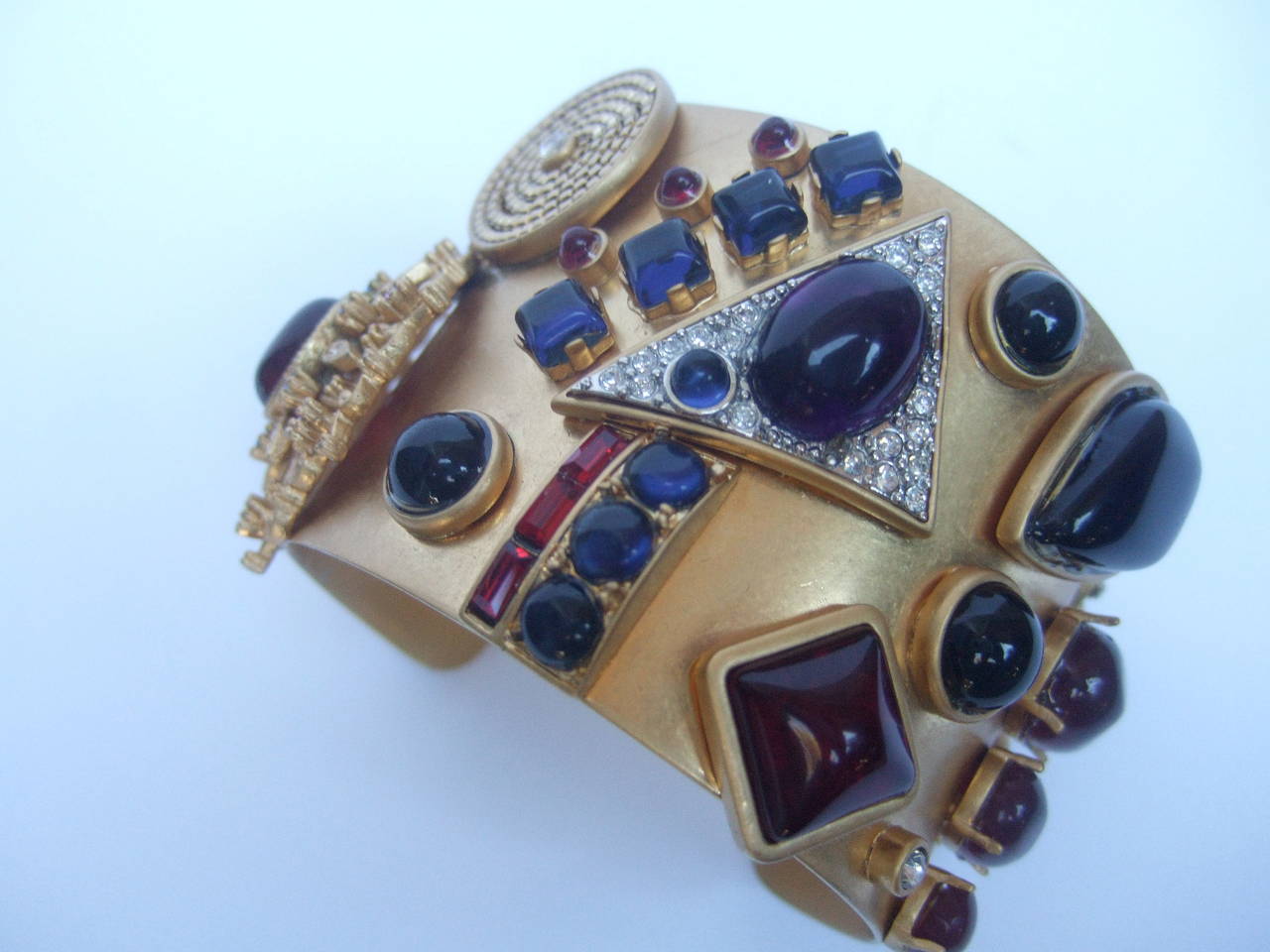 Spectacular Jewel Encrusted Wide Gilt Metal Cuff