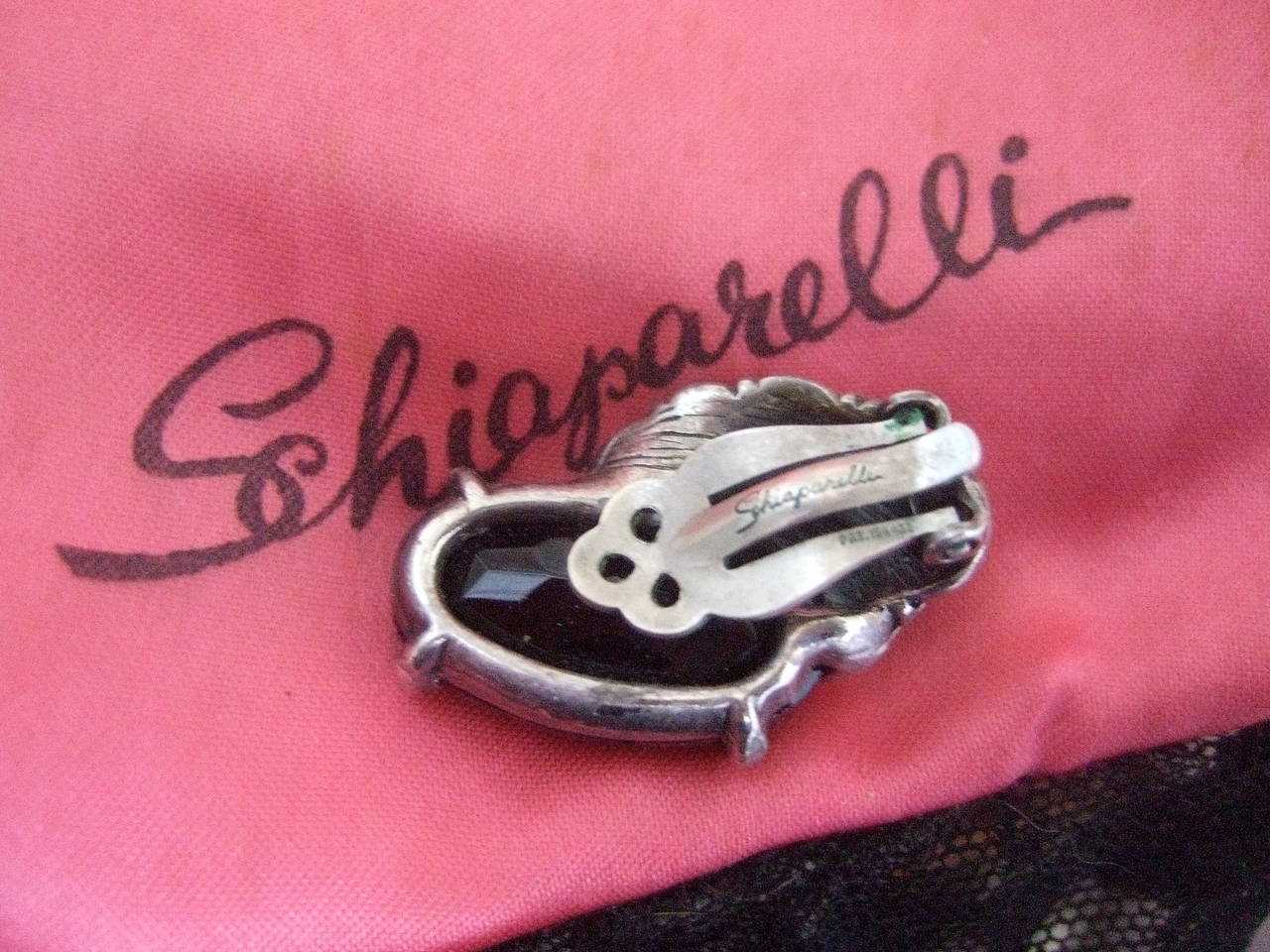 Schiaparelli Jet Glass Silver Leaf Necklace & Earrings c 1950 5