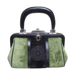 Roberta Di Camerino Moss Green & Ebony Velvet Handbag Made in Italy