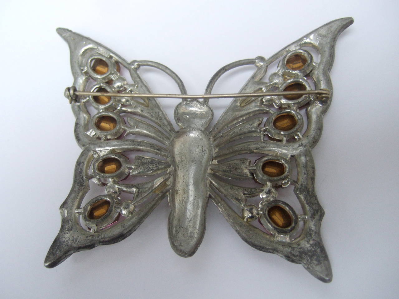 1940s Massive Glittering Crystal Butterfly Brooch For Sale 4