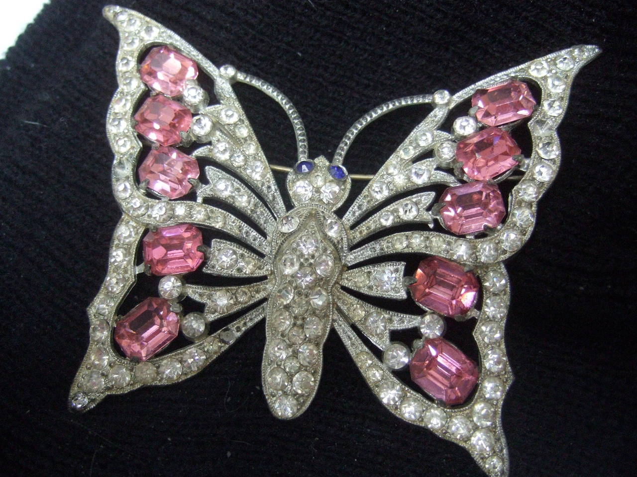1940s Massive Glittering Crystal Butterfly Brooch For Sale 3