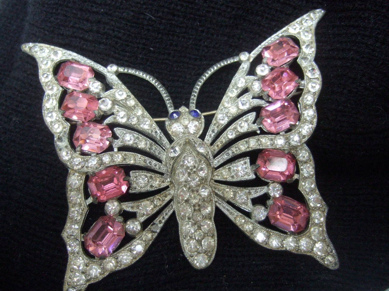 1940s Massive Glittering Crystal Butterfly Brooch For Sale 1