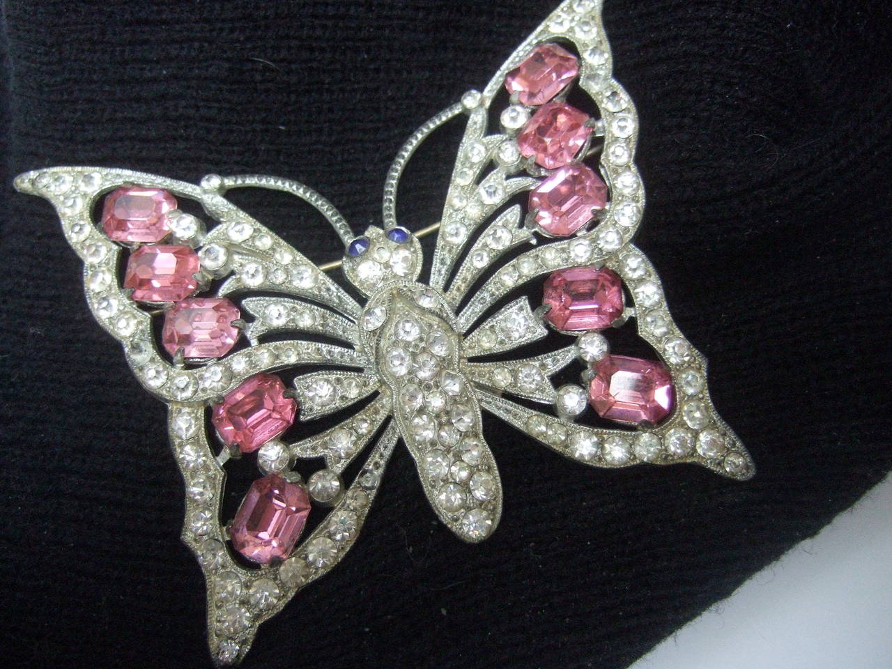 1940s Massive Glittering Crystal Butterfly Brooch In Good Condition For Sale In University City, MO