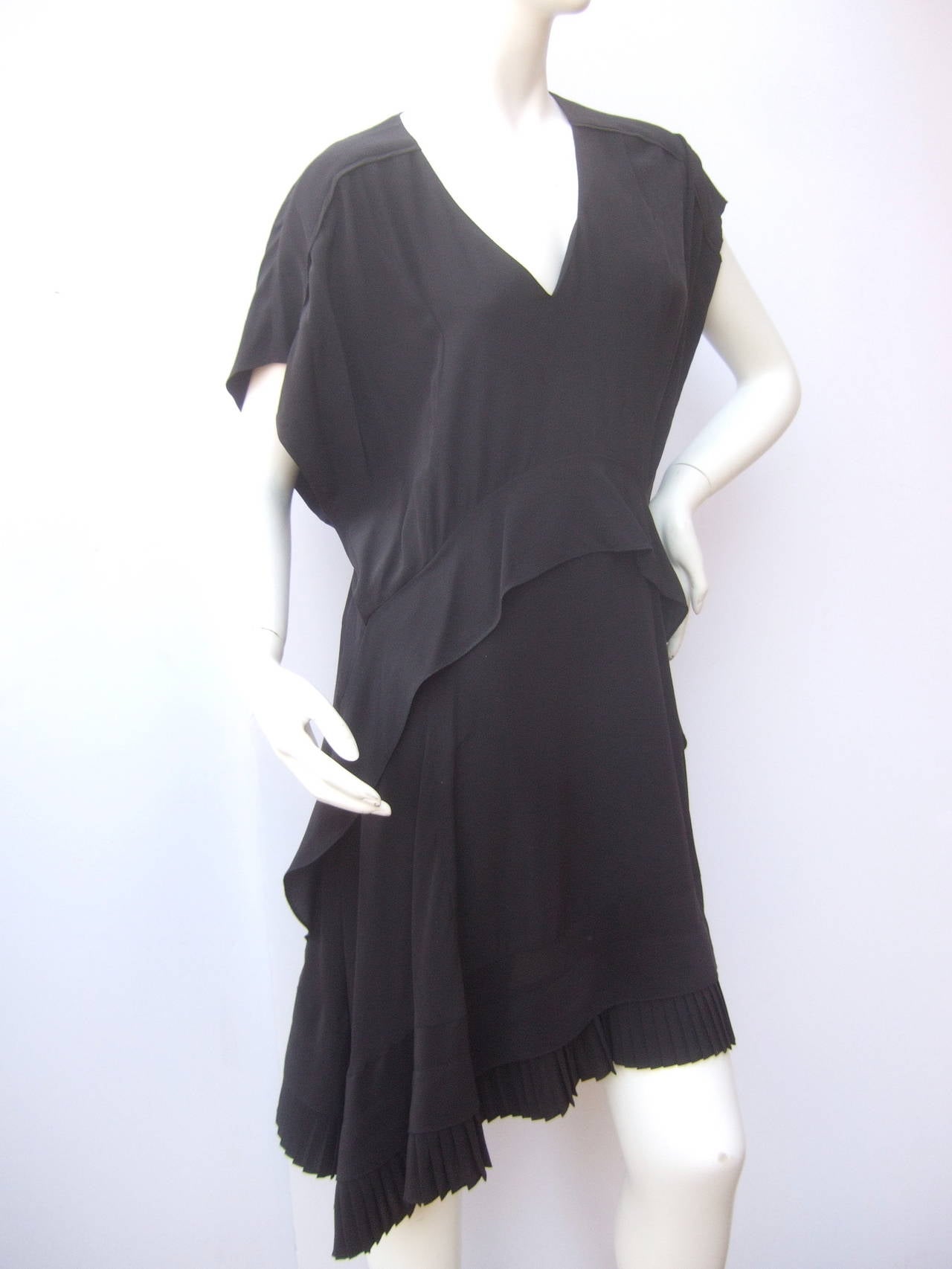 Balenciaga Sumptuous Black Silk Asymmetrical Pleated Dress Size 44 1