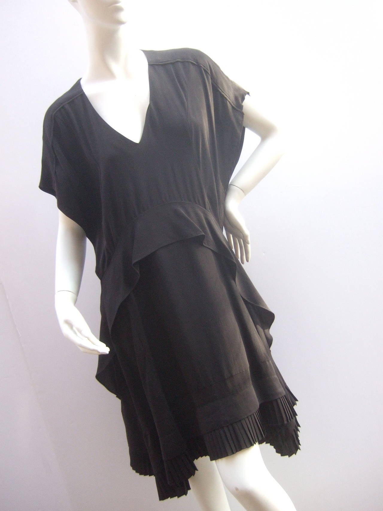 Balenciaga Sumptuous Black Silk Asymmetrical Pleated Dress Size 44 6