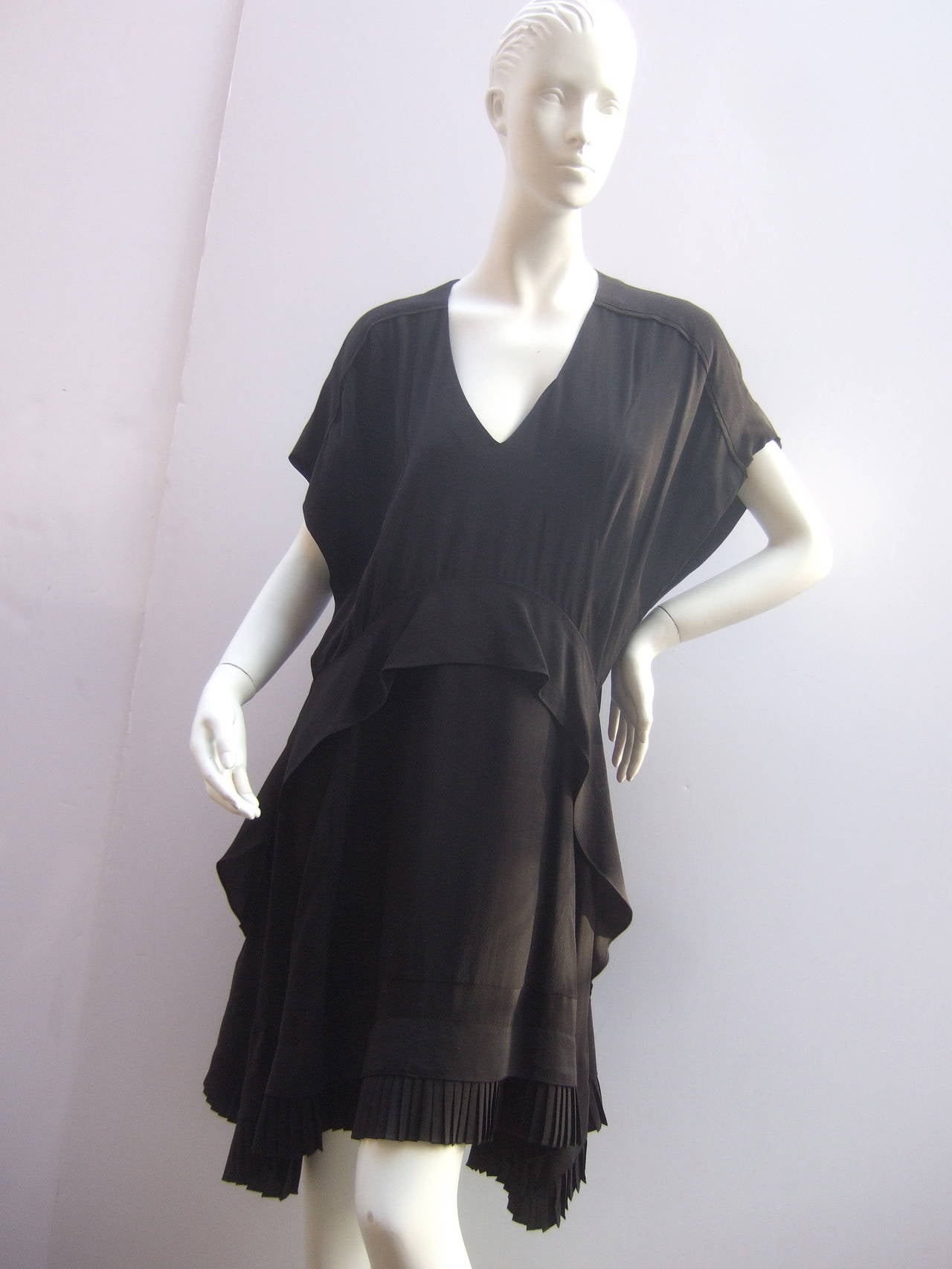 Balenciaga Sumptuous Black Silk Asymmetrical Pleated Dress Size 44 2