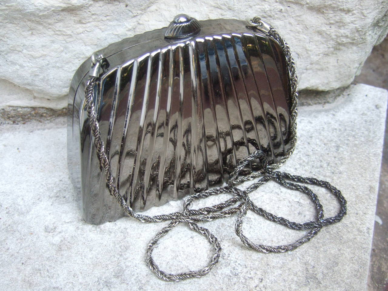 Neiman Marcus Sleek Pewter Metal Evening Bag Made in Italy 2