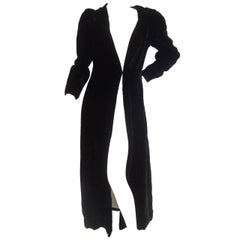 Dramatic Black Silk Velvet Hooded Evening Coat c 1960