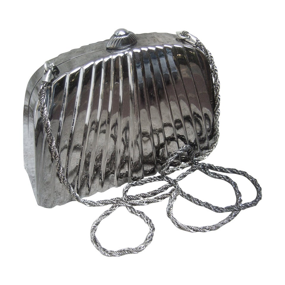 Neiman Marcus Sleek Pewter Metal Evening Bag Made in Italy