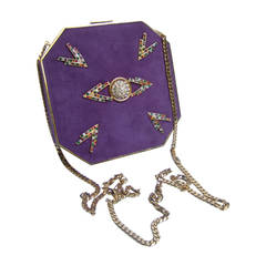 Vintage Opulent Violet Suede Crystal Jeweled Evening Bag Made in Italy