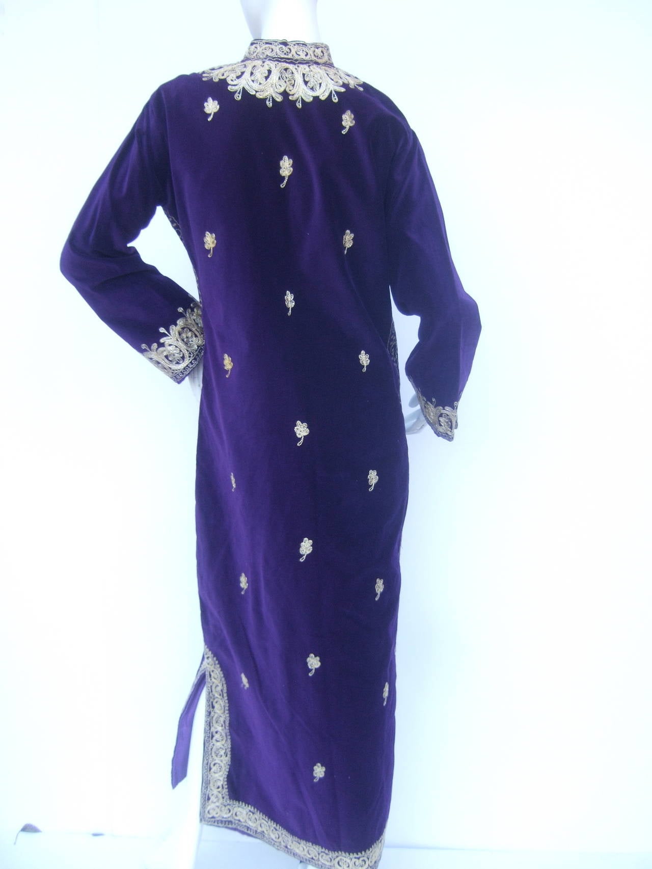 Exotic Moroccan Violet Velvet Embroidered Evening Caftan c 1960s 3