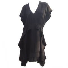 Balenciaga Sumptuous Black Silk Asymmetrical Pleated Dress Size 44