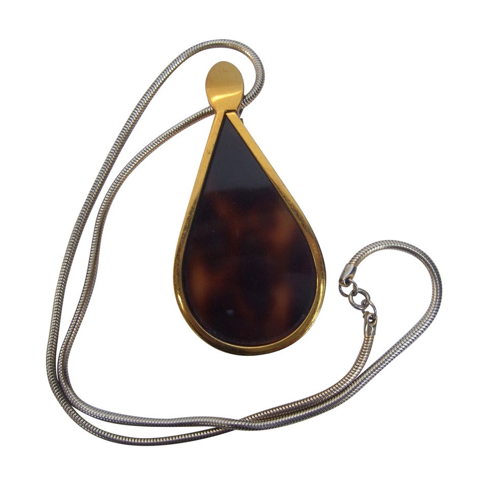 Judith Leiber Mod Tortoise Shell Lucite Pendant Necklace ca 1970s