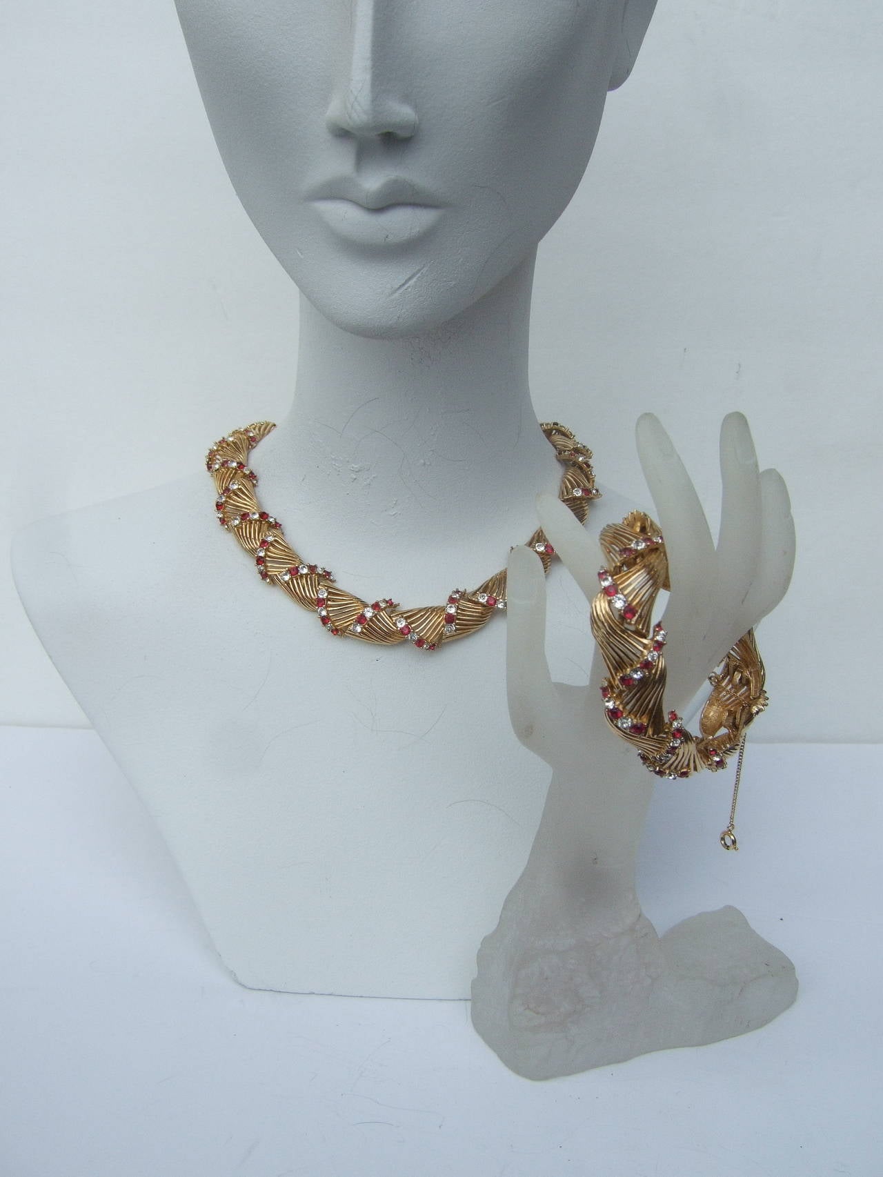 Women's Marcel Boucher Crystal Wreath Necklace & Bracelet Set ca 1960
