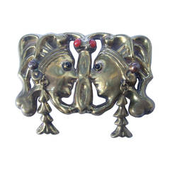 Ornate Brass Figural Belt Buckle Made in Mexico c 1960 8