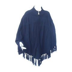 St John Sport Black Fringe Knit Zippered Poncho c 1990s