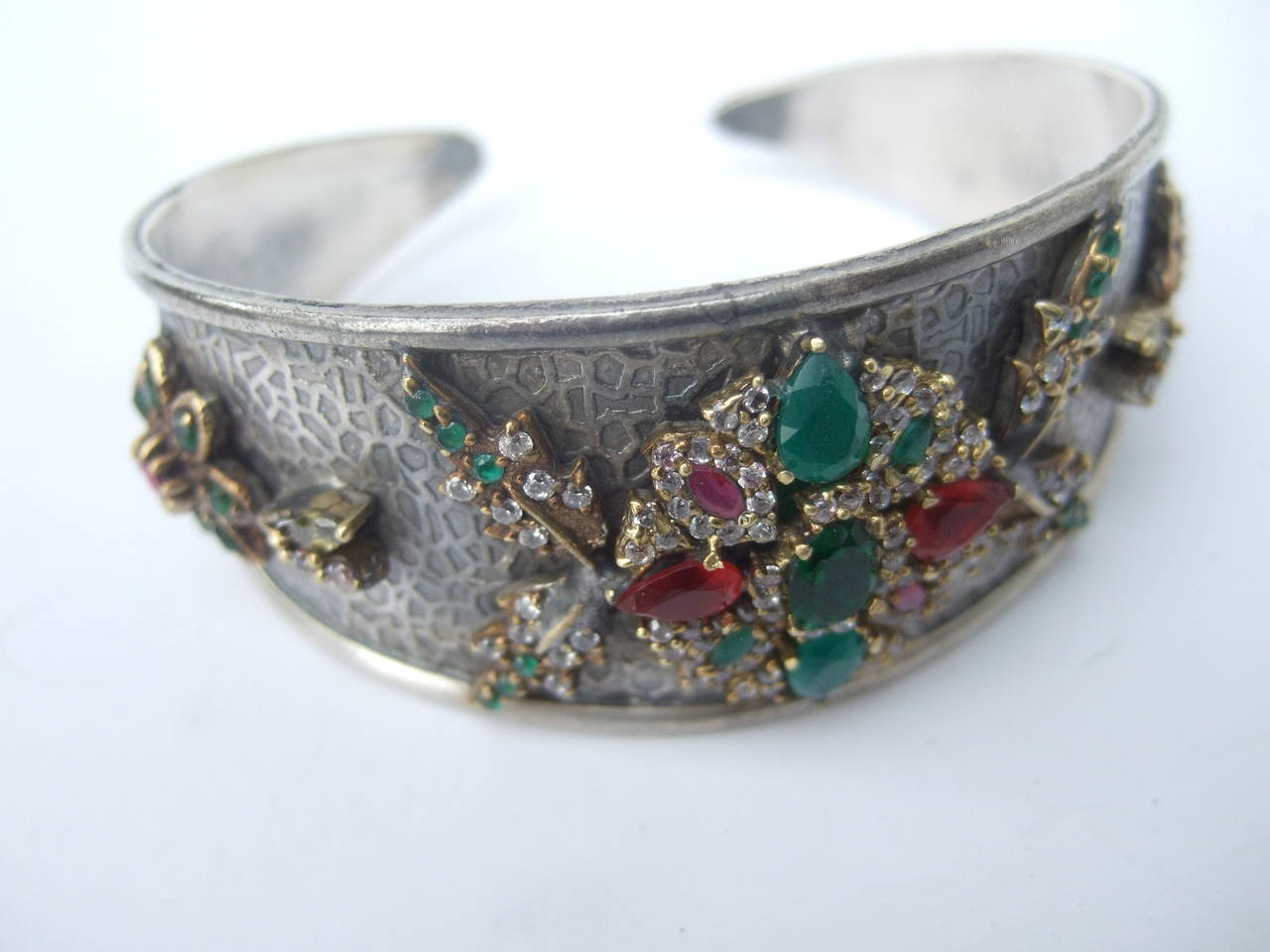 Opulent Jewel Encrusted Sterling Cuff Bracelet 4
