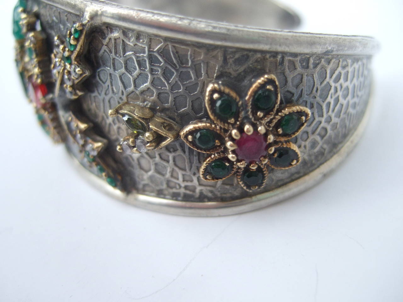 Opulent Jewel Encrusted Sterling Cuff Bracelet 3