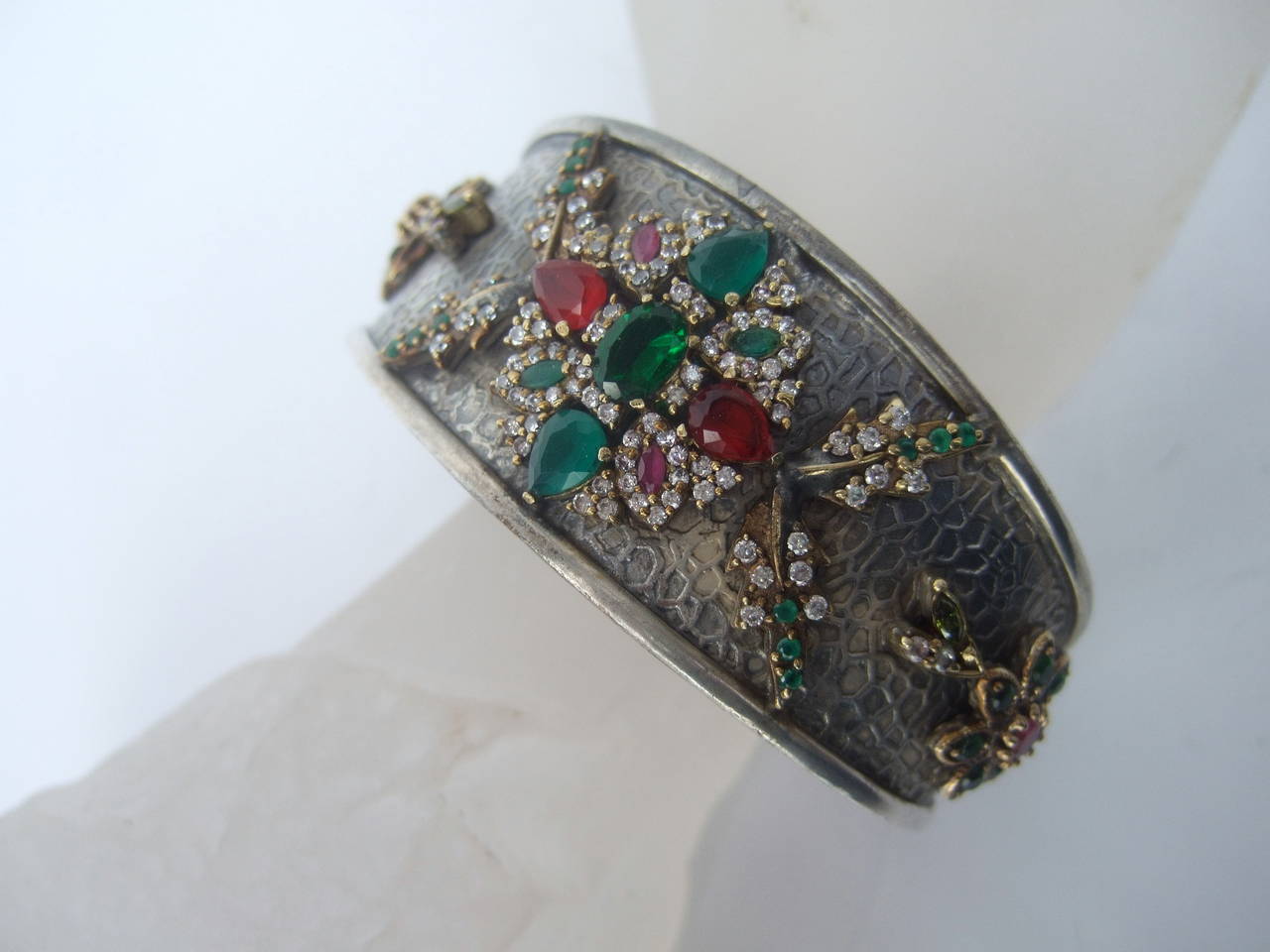Women's Opulent Jewel Encrusted Sterling Cuff Bracelet