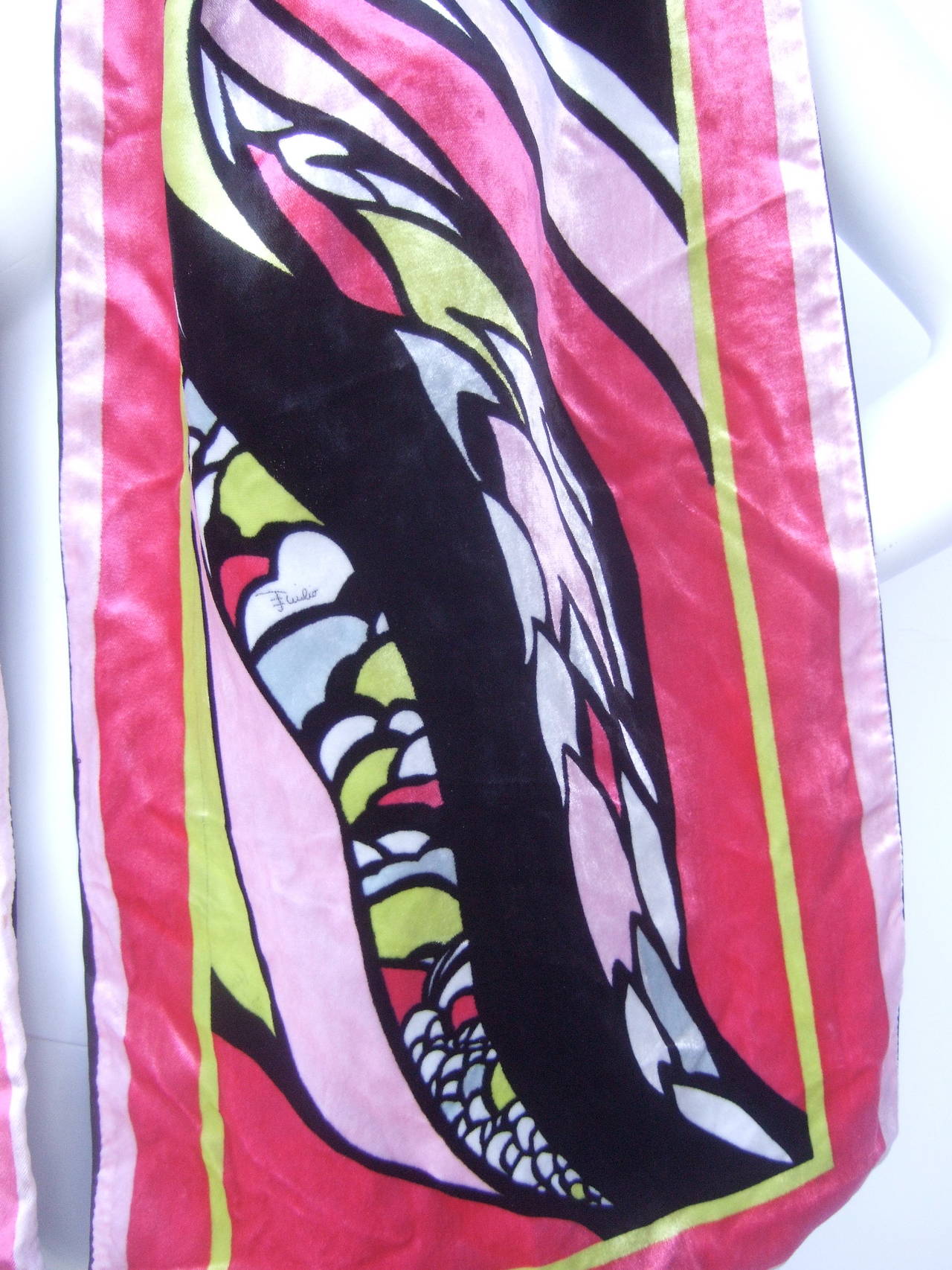 Emilio Pucci Luxurious Velvet Print Oblong Scarf Made in Italy 2