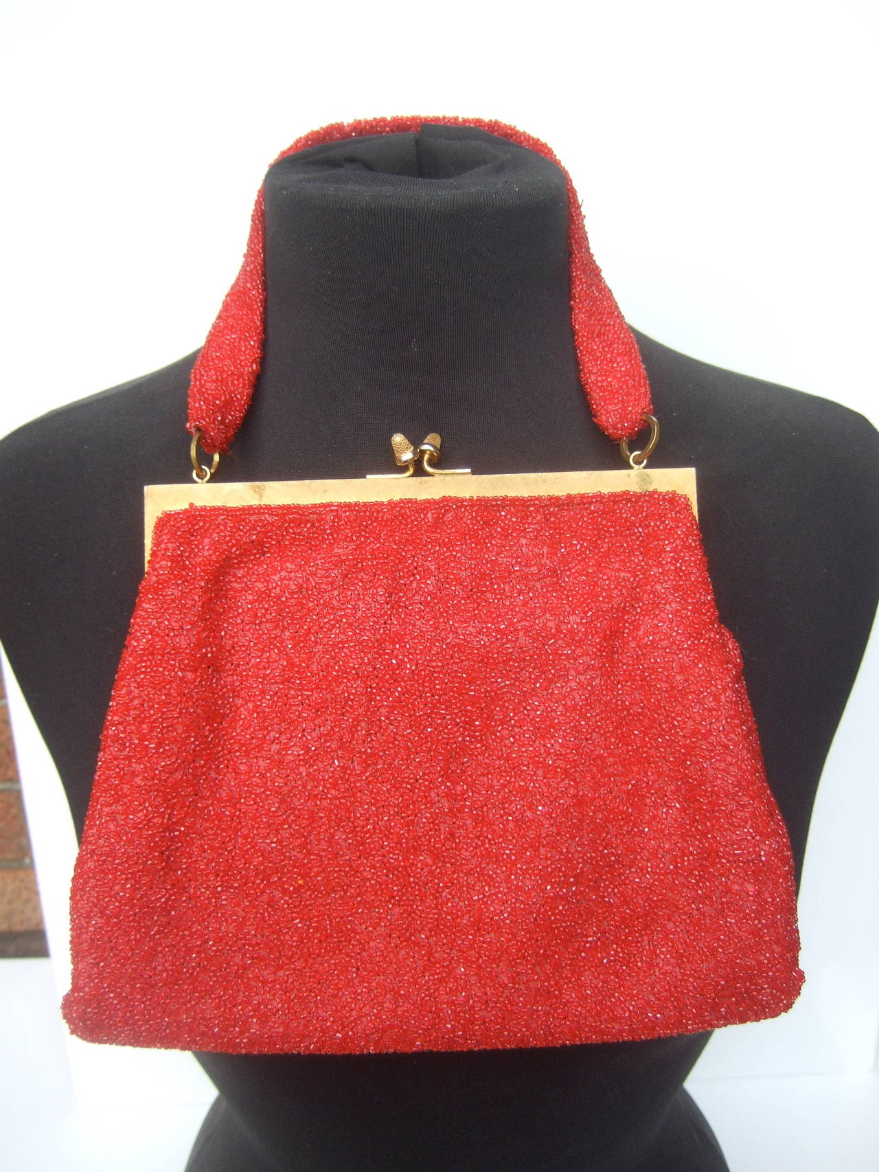 Gucci Exquiste Scarlet Glass Beaded Evening Bag c 1970 In Good Condition In University City, MO