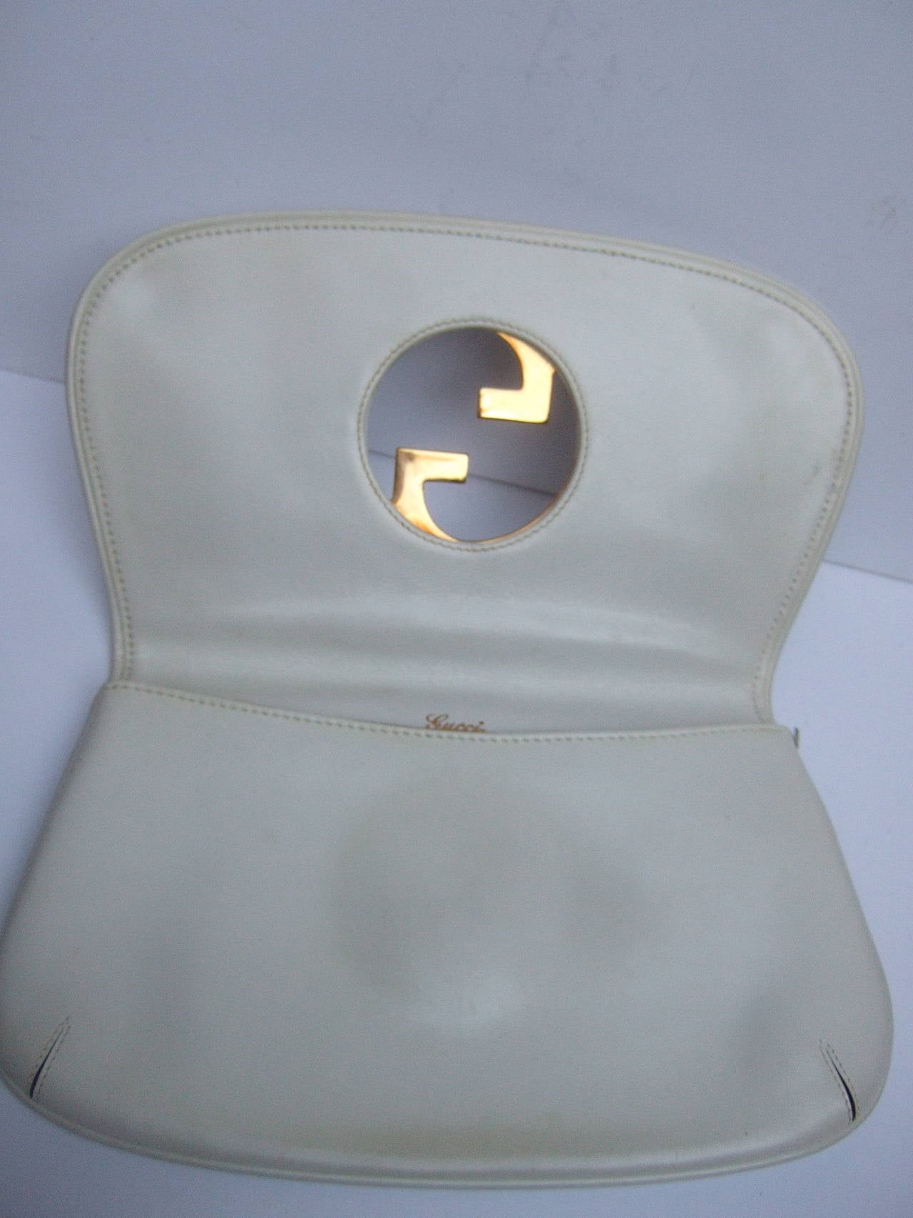 Gray Gucci Sleek White Leather Blondie Clutch Bag c 1970s