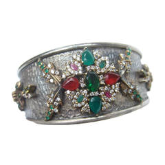 Opulent Jewel Encrusted Sterling Cuff Bracelet