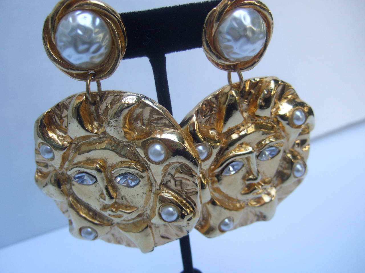 Massive Gilt Jeweled Sun Earrings Designed by Dominique Paris 1