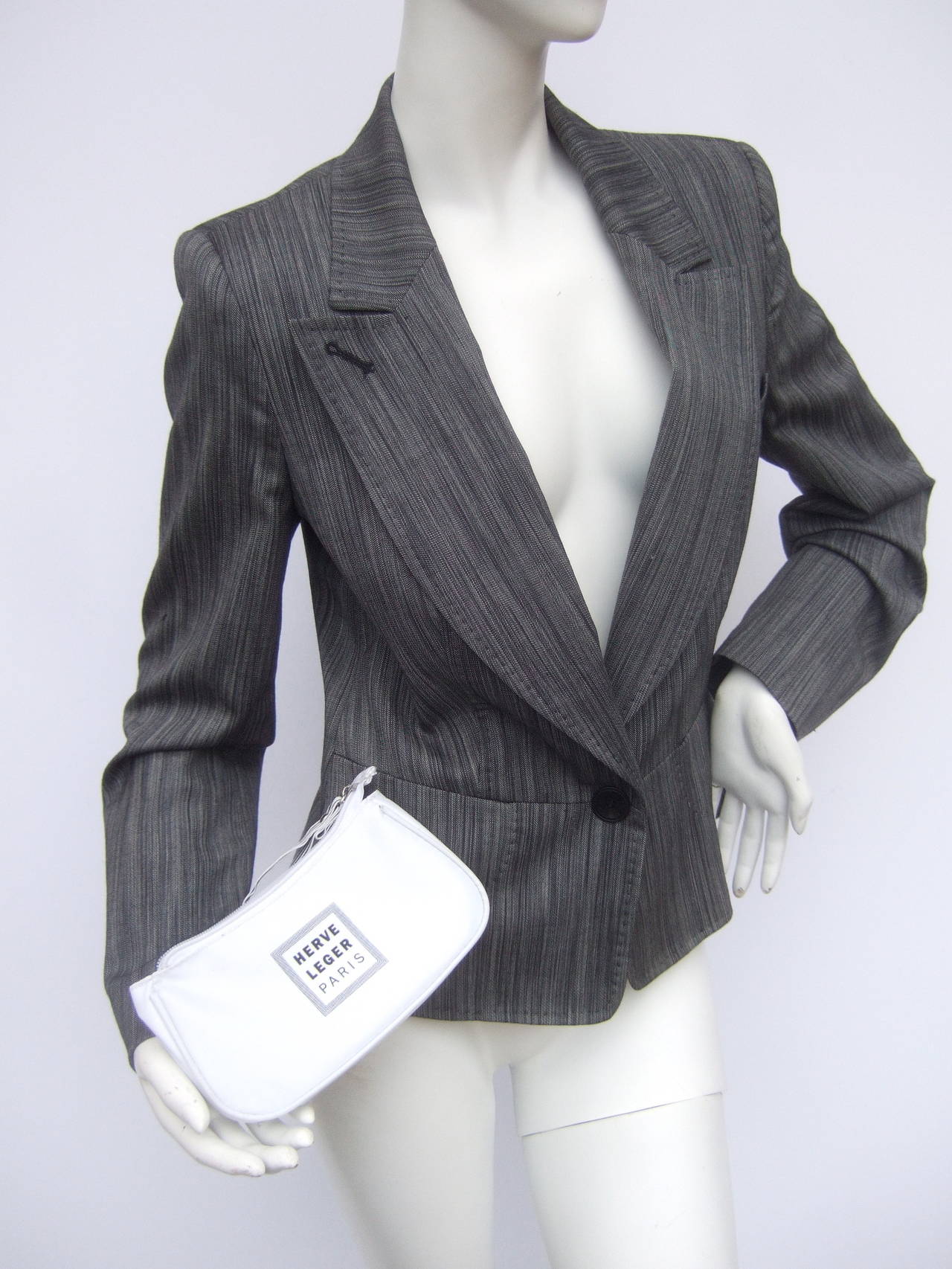 Black Herve Leger Paris Gray wool tailored jacket US Size 4 For Sale