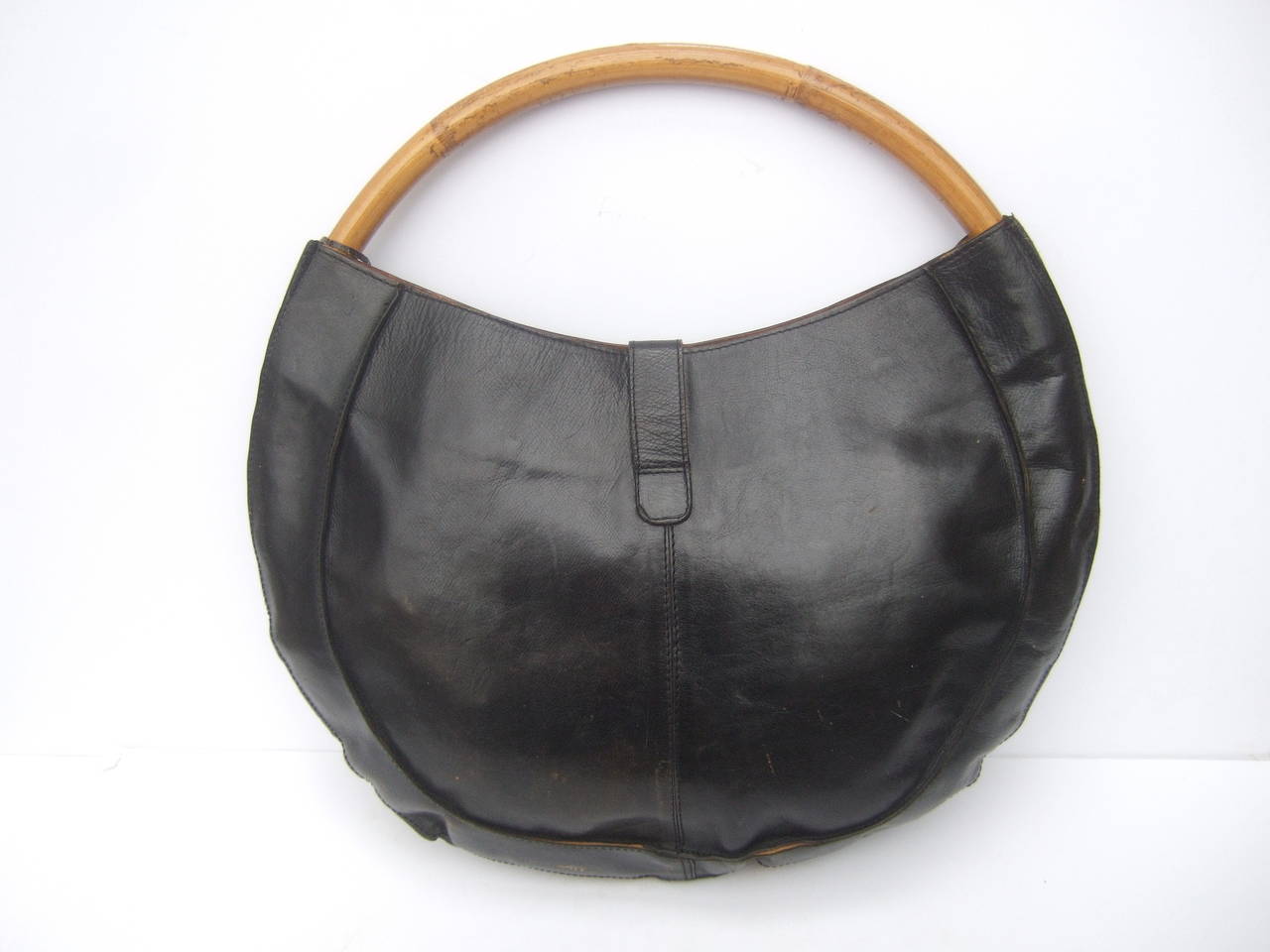 Avant Garde Black Leather Circular Bamboo Handbag Made in Italy at ...