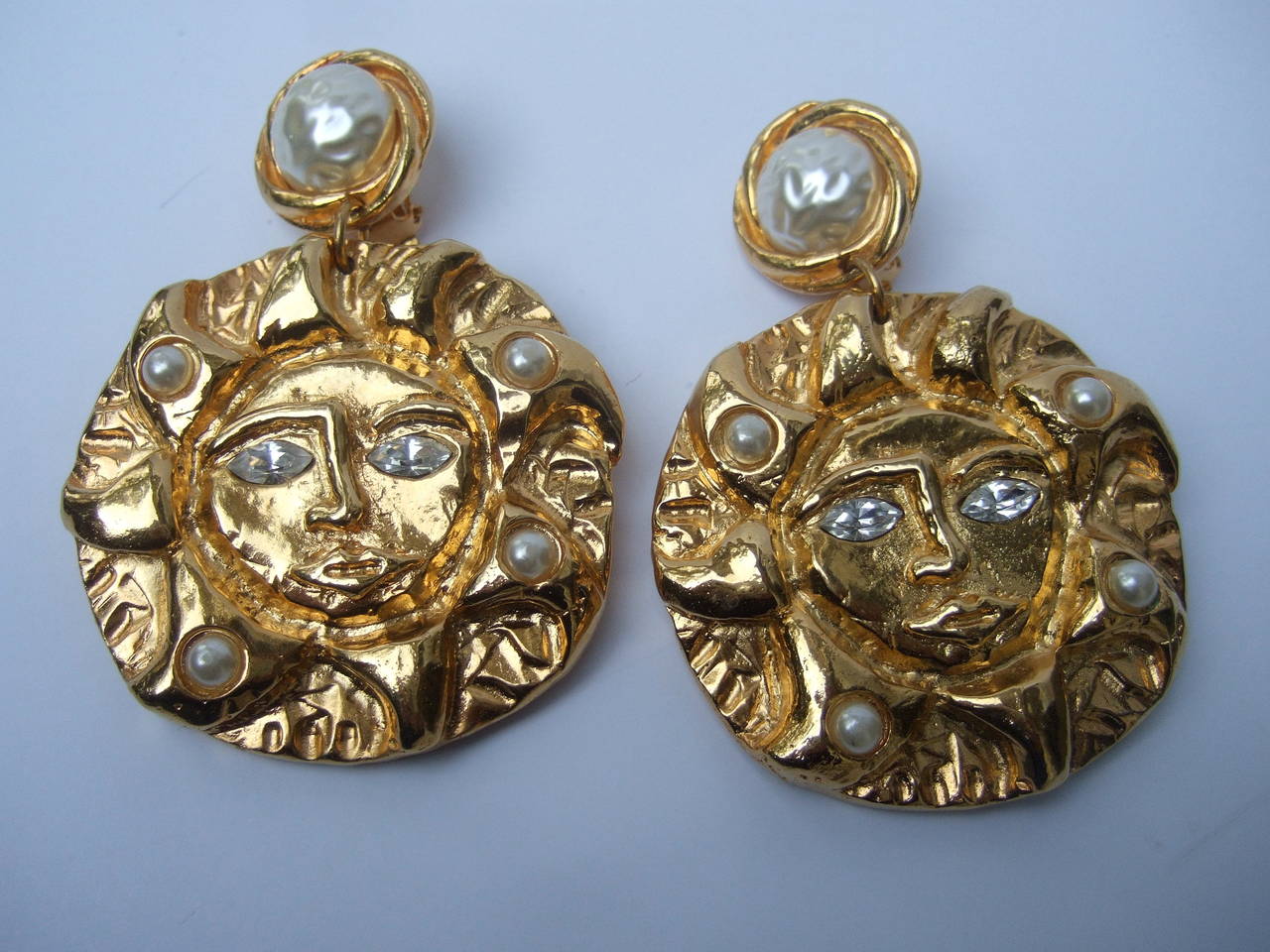 Massive Gilt Jeweled Sun Earrings Designed by Dominique Paris 2