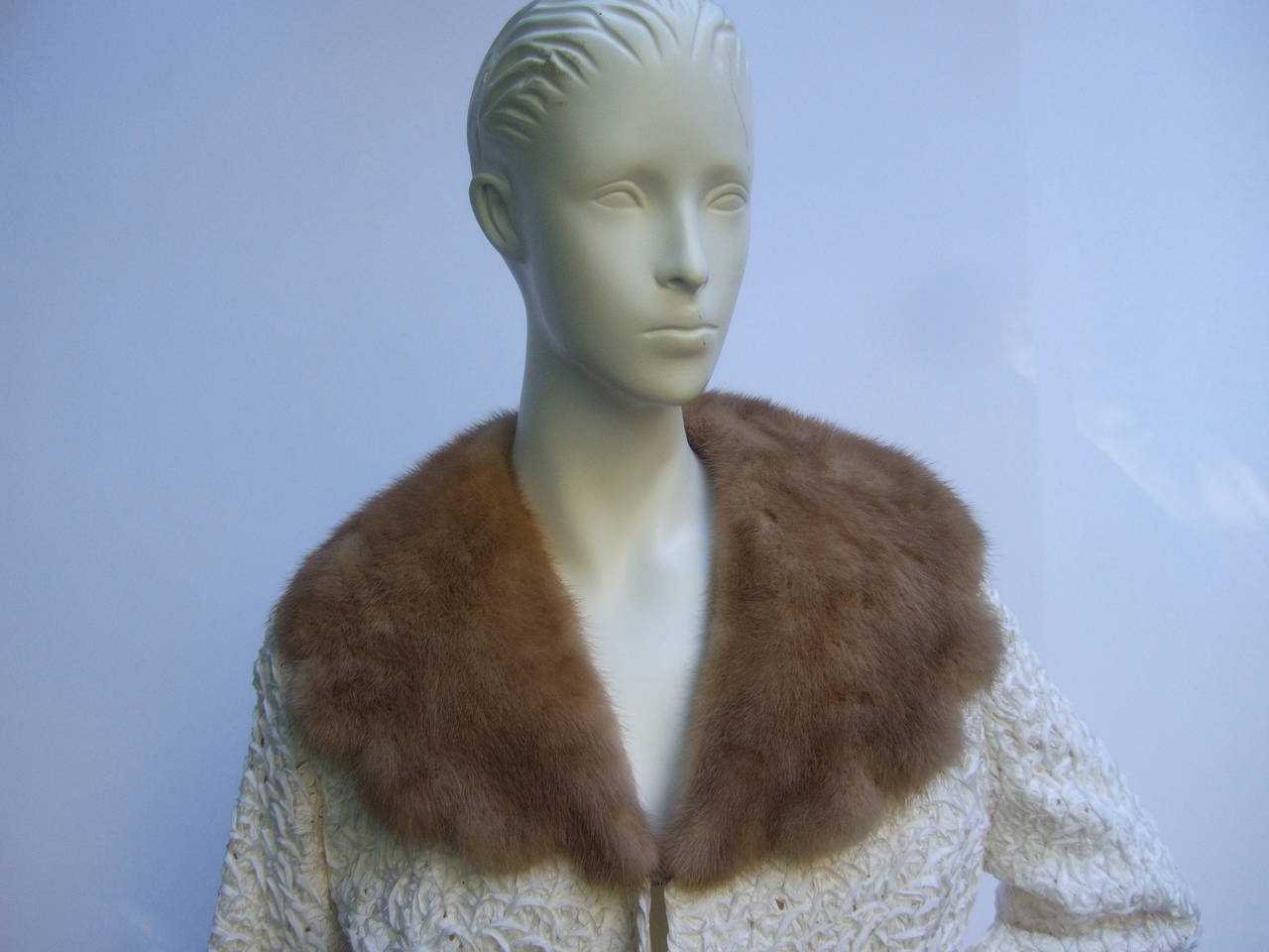 Mink Collar White Ribbon Jacket c 1960 In Excellent Condition In University City, MO