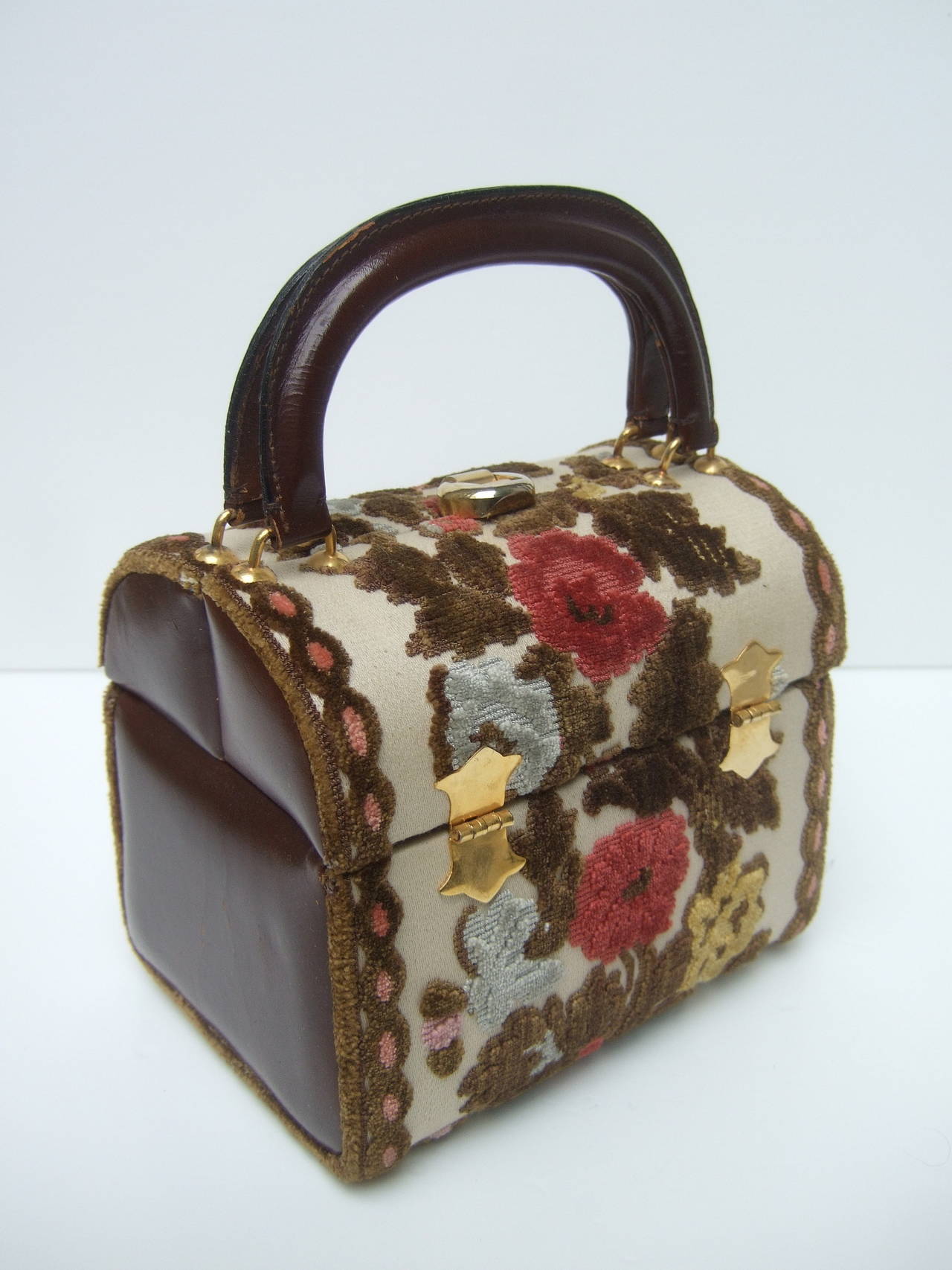 Brown Brocade Box Style Handbag Designed by Tano of Madrid c 1970
