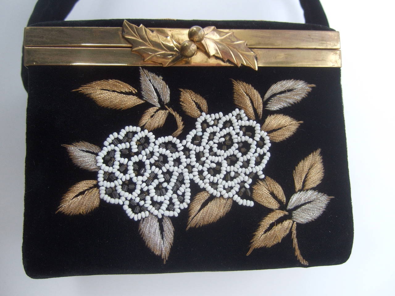 Opulent Black Silk Velvet Beaded Embroidered Evening Bag c 1960 2