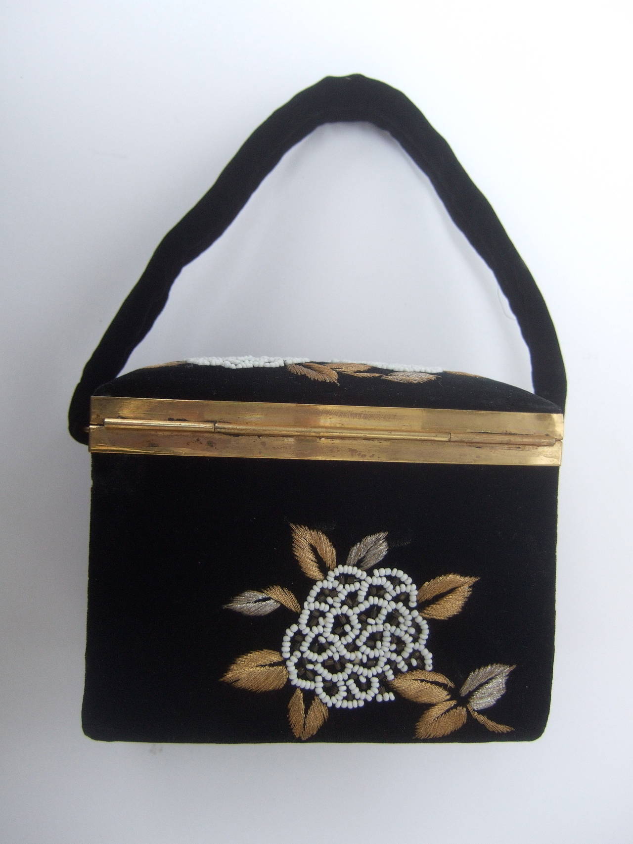Opulent Black Silk Velvet Beaded Embroidered Evening Bag c 1960 5