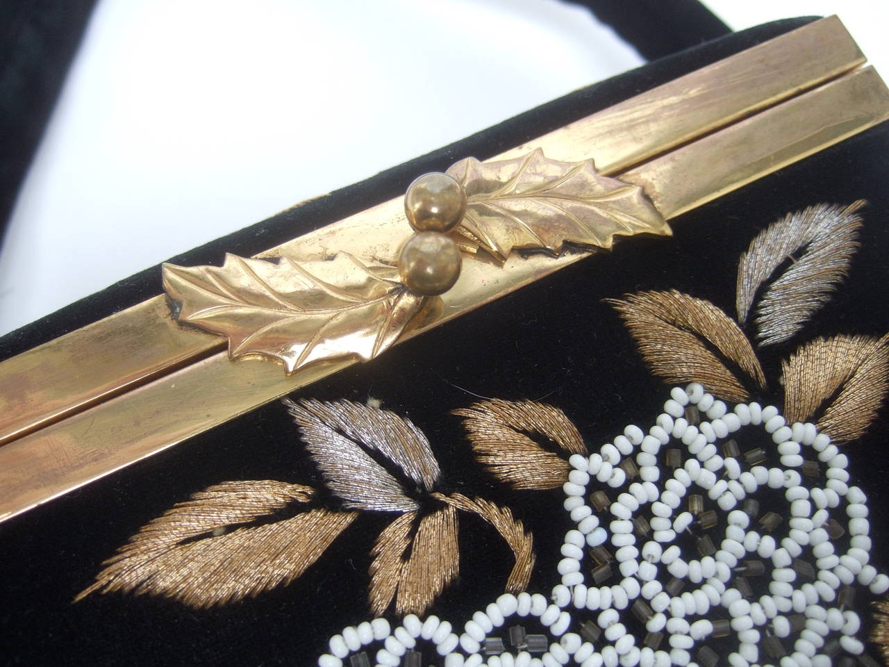 Opulent Black Silk Velvet Beaded Embroidered Evening Bag c 1960 1