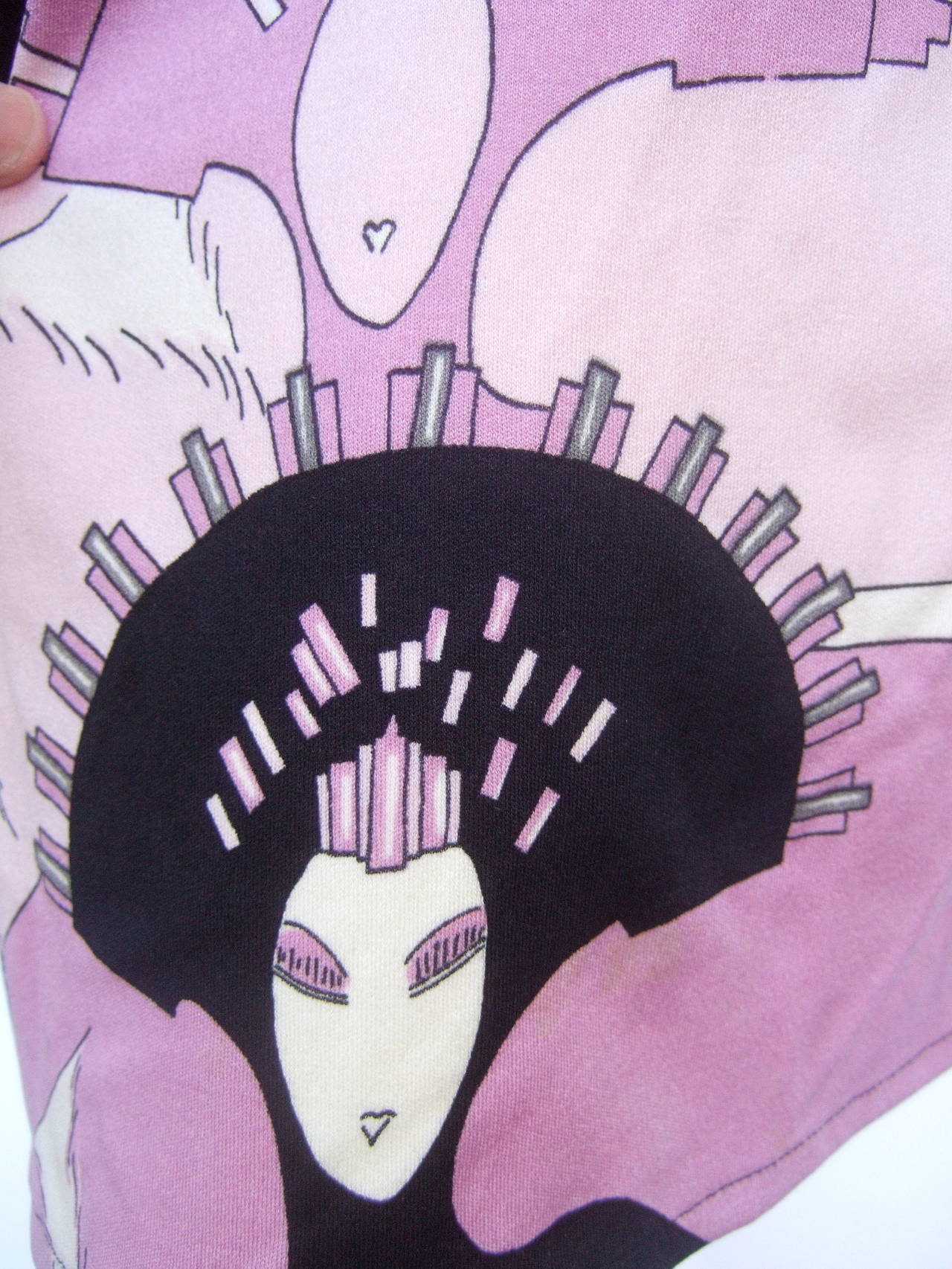 Purple Paganne by Gene Berk 1970s Erte Style Print Jersey Knit Dress